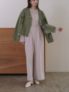 Vネックフリンジデニムジャケット