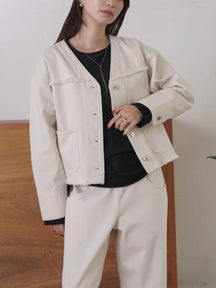 Vネックフリンジデニムジャケット