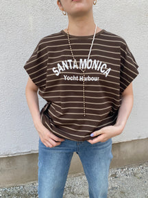 ボーダー肩タックドレープロゴT