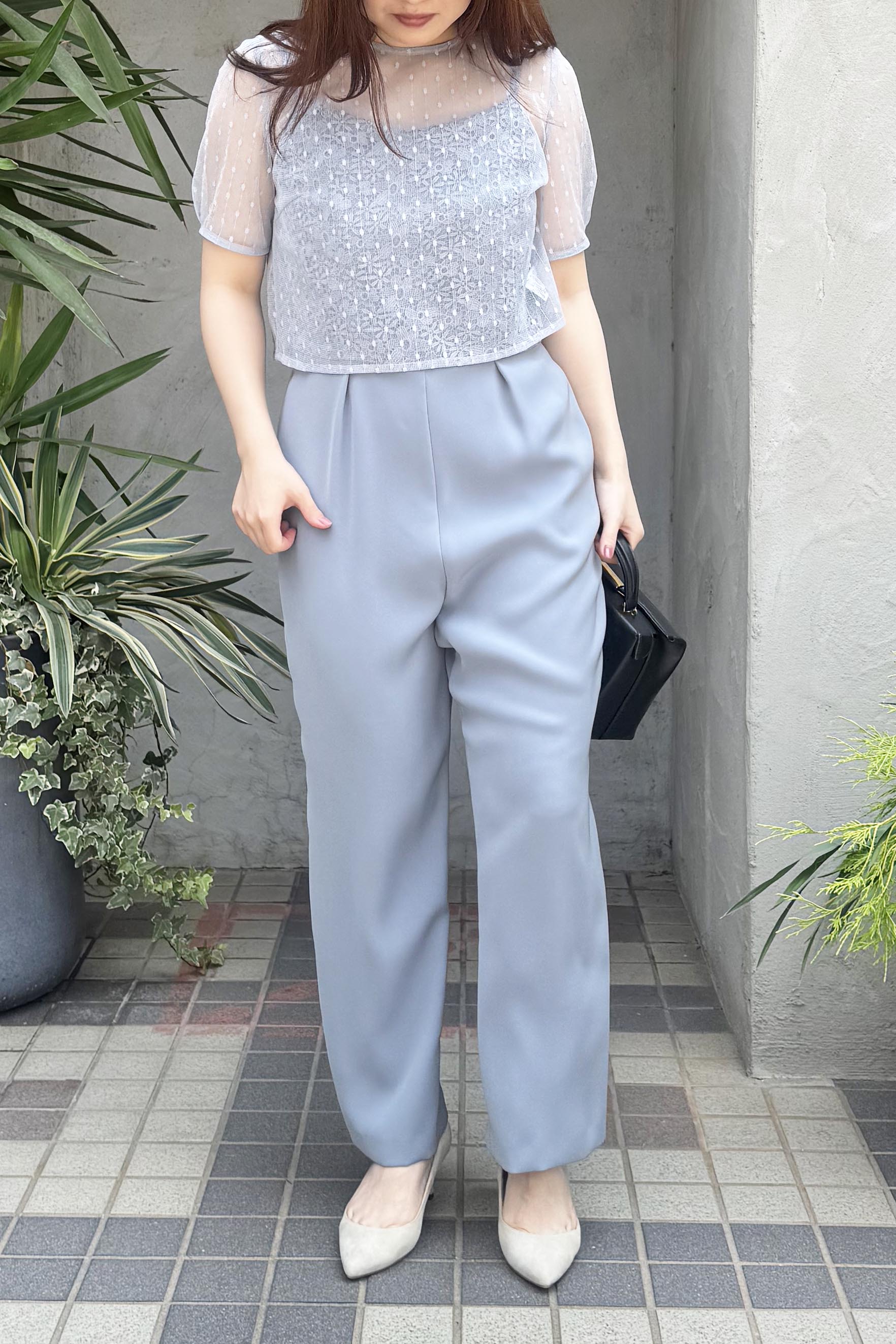 Kaene(カエン)バックリボンレースミックス 100586　サックス