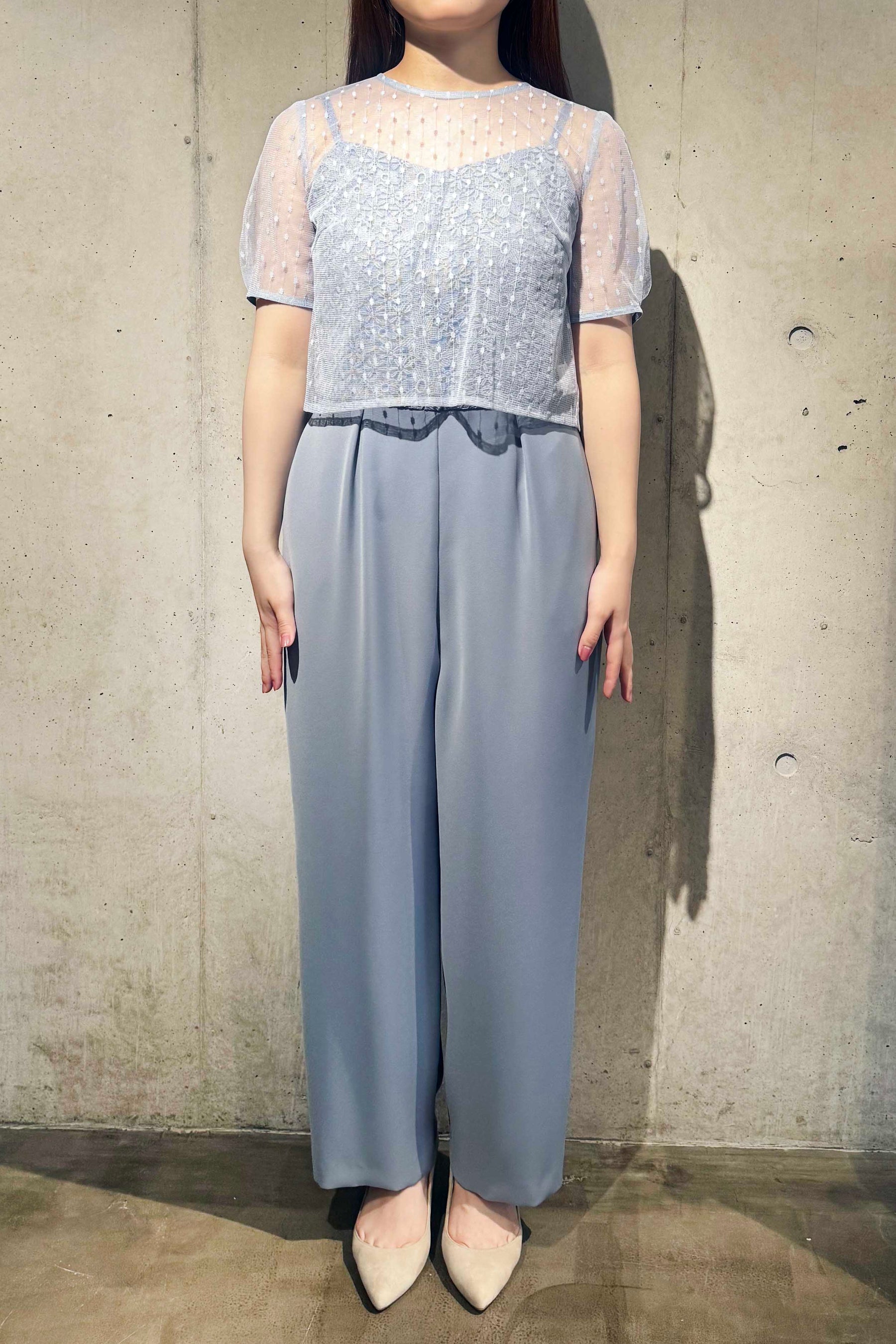 Kaene(カエン)バックリボンレースミックス 100586　サックス