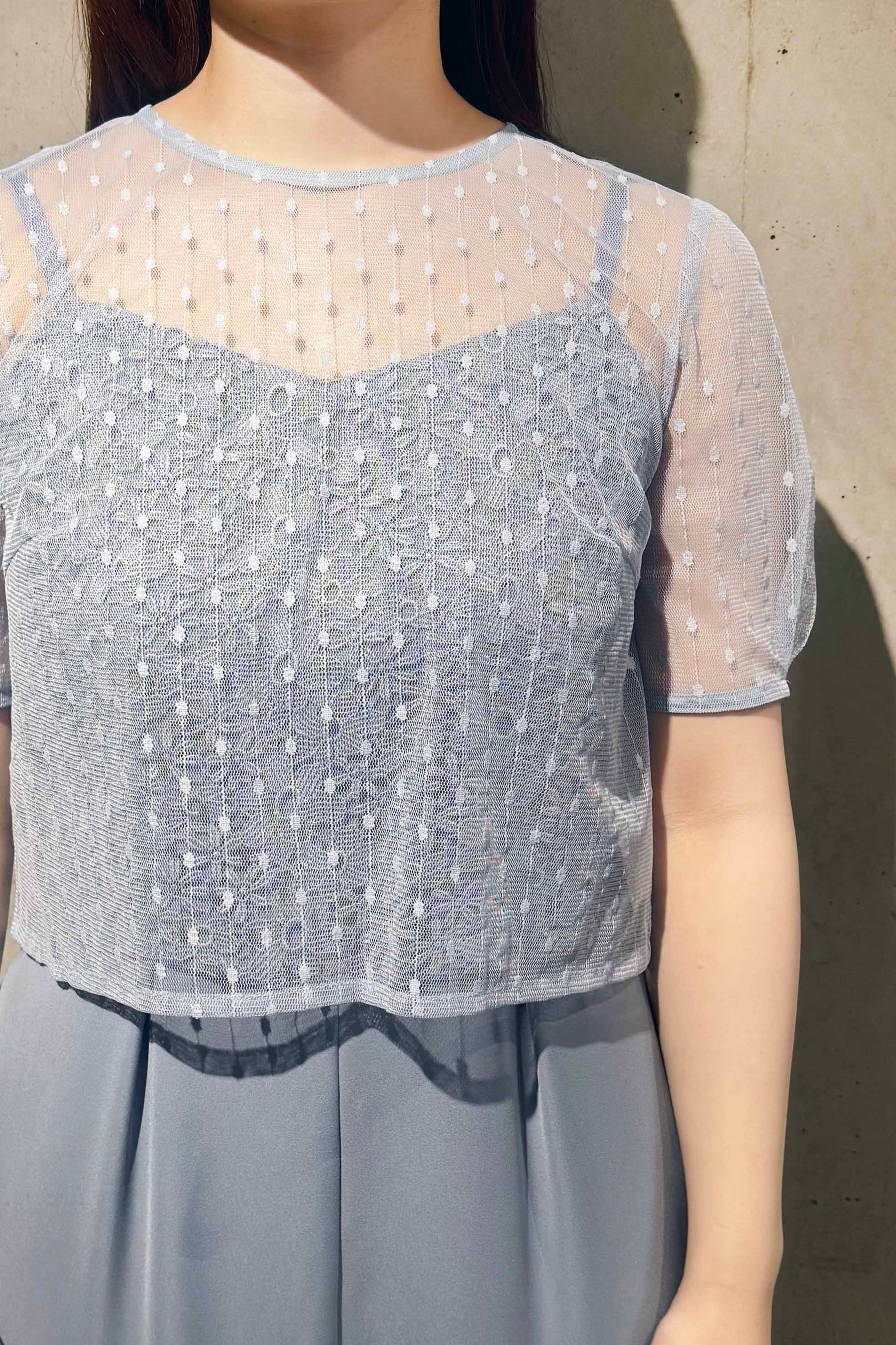 Kaene(カエン)バックリボンレースミックス 100586　サックス