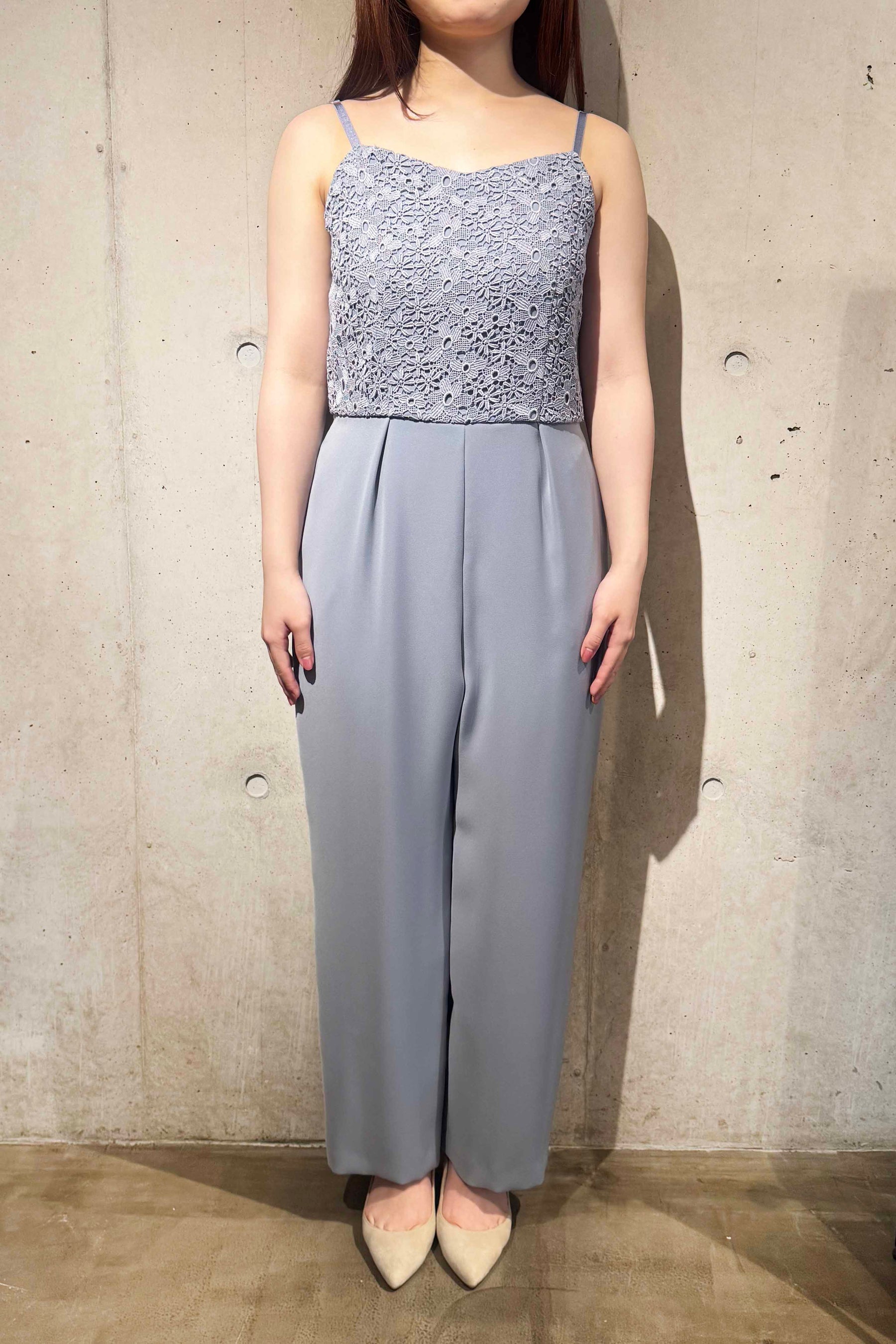 Kaene(カエン)バックリボンレースミックス 100586　サックス