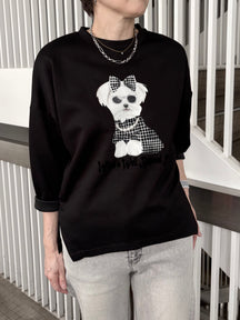 犬プリントパール付長袖TOPS