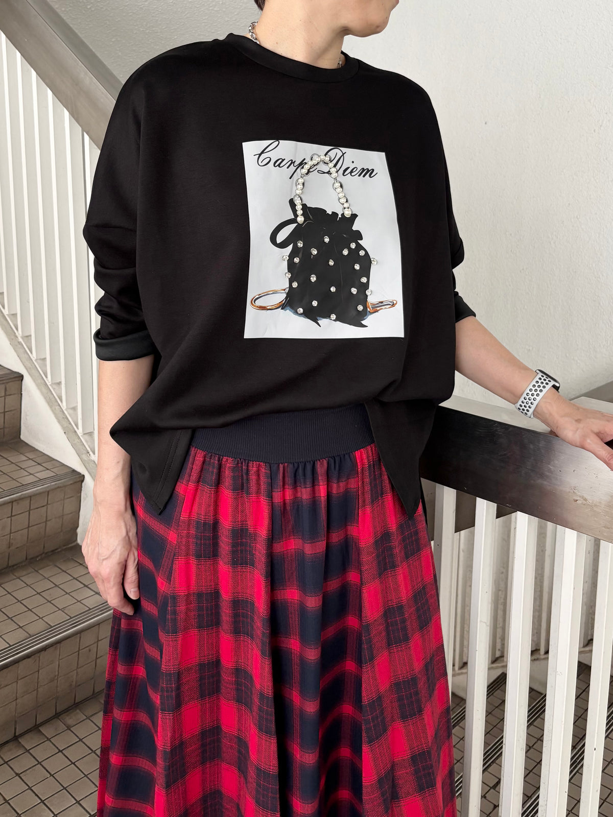バッグプリントパール長袖TOPS