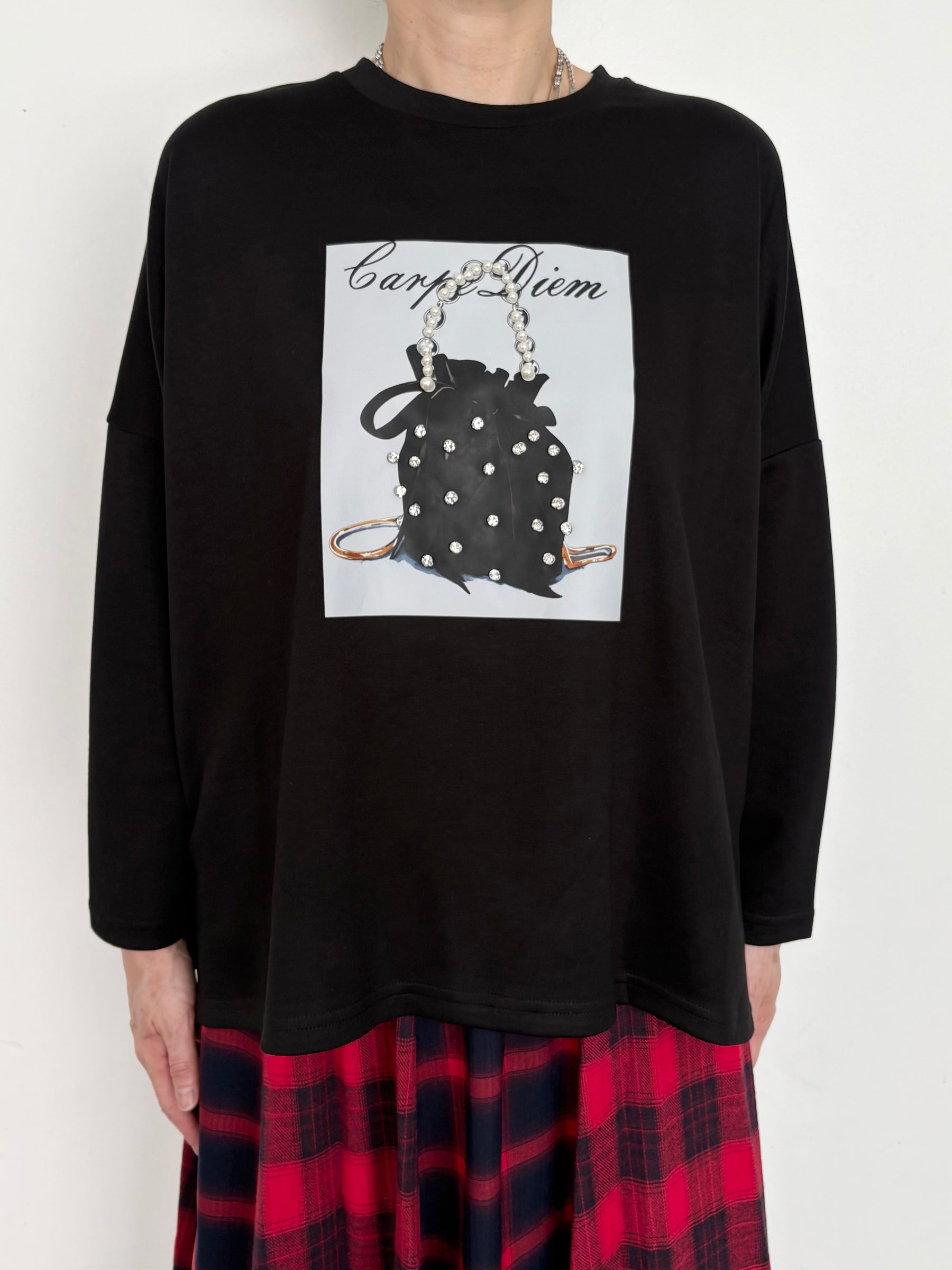 バッグプリントパール長袖TOPS