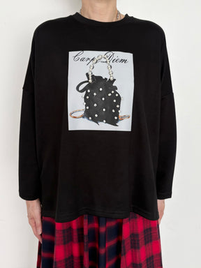 バッグプリントパール長袖TOPS