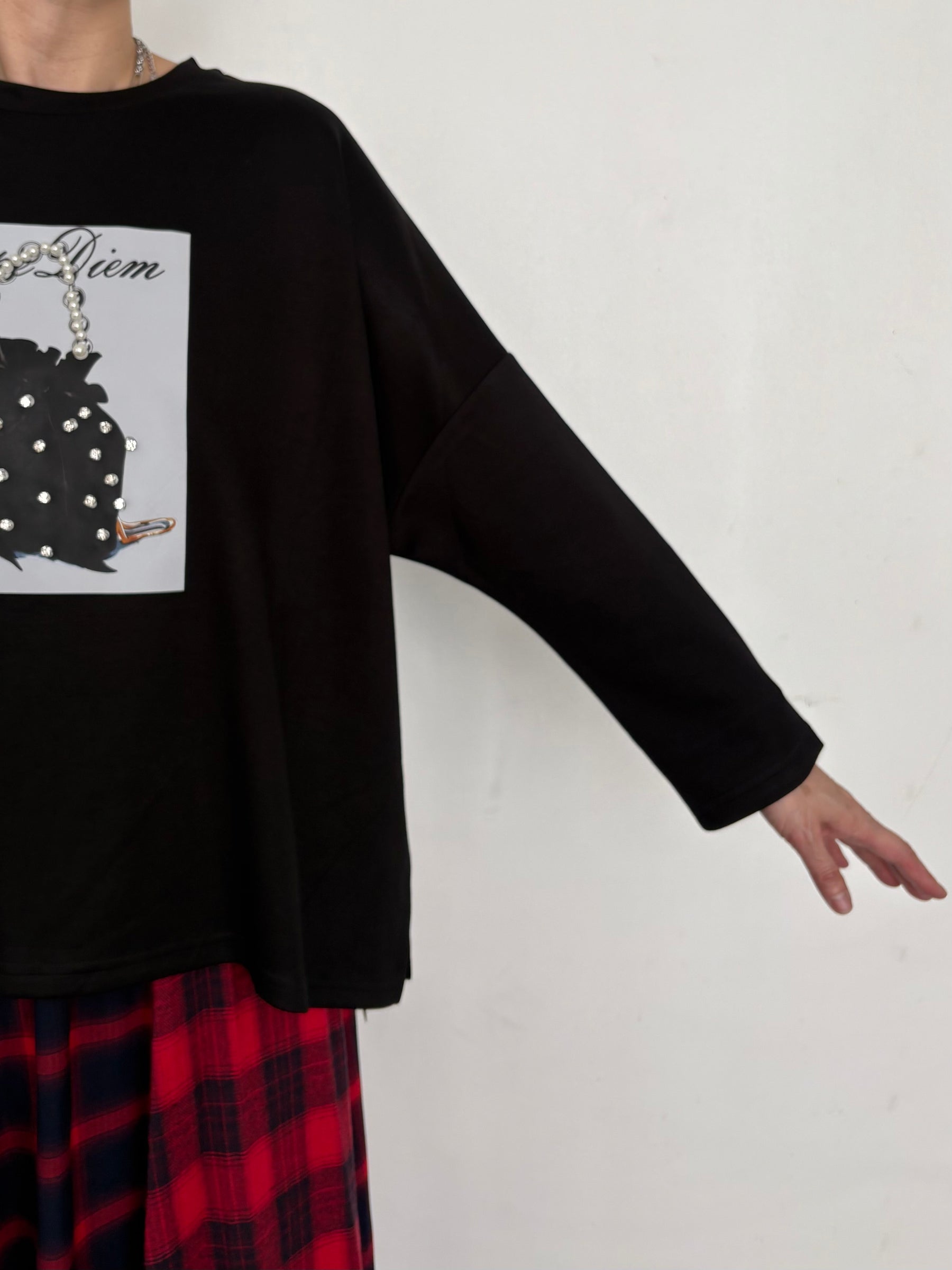バッグプリントパール長袖TOPS