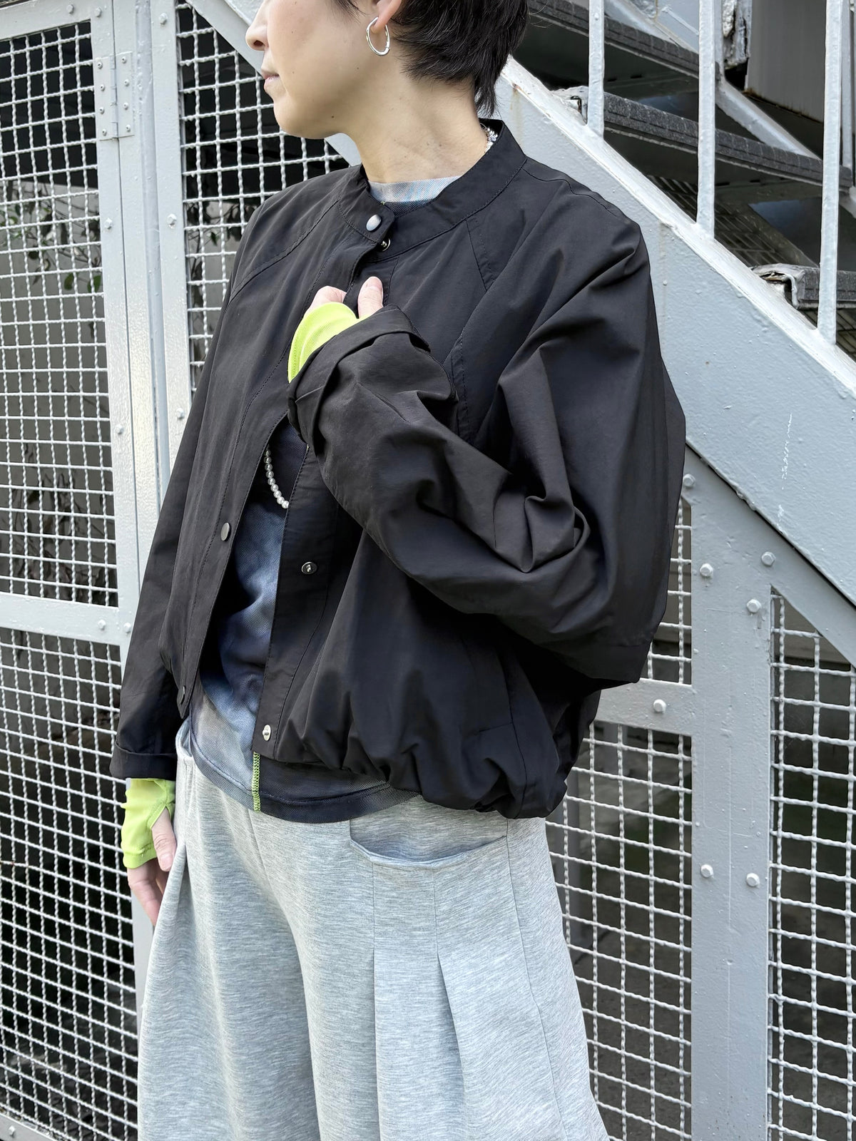 裾バルーンノーカラーブルゾン