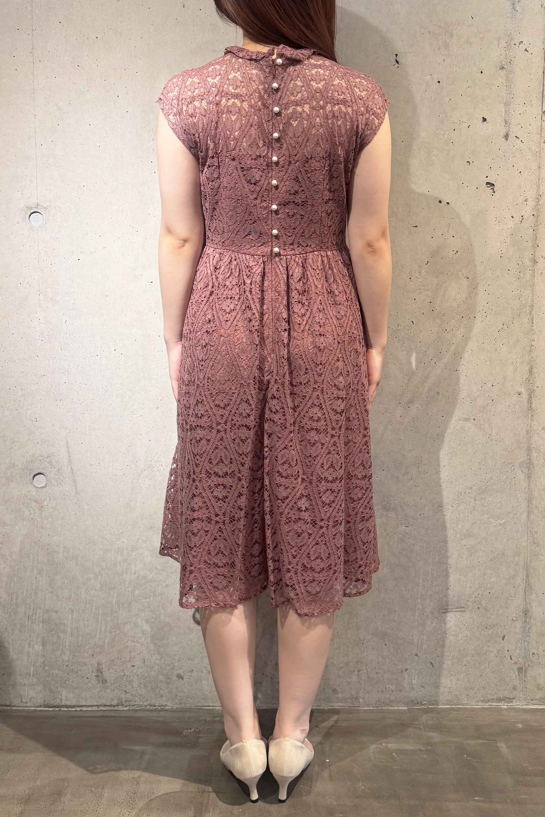 Kaene(カエン) パール付オールレースワンピース 100554 /格安/セール　ピンク