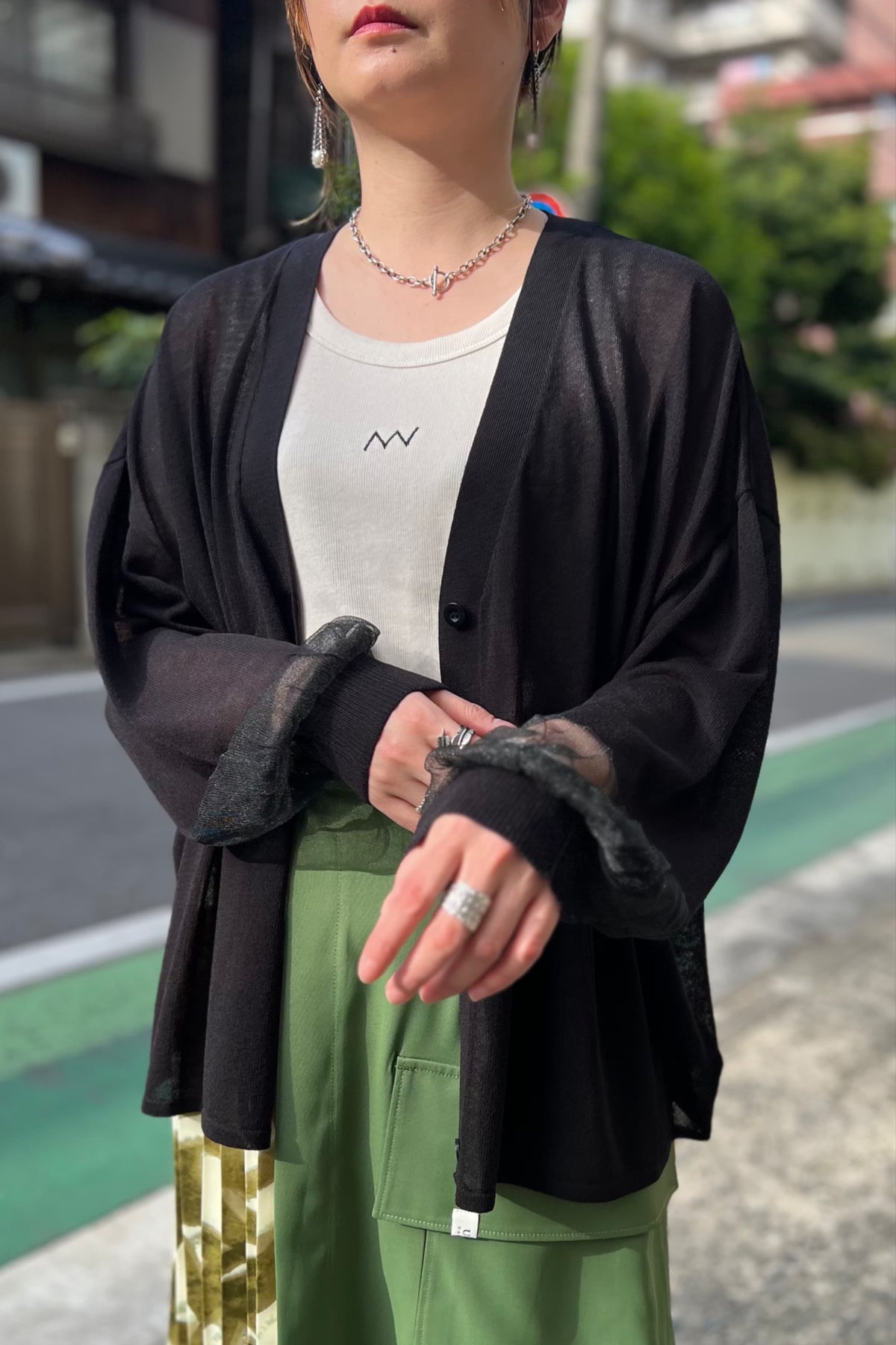 Anna kerry (アンナケリー)シアースリーブカーディガン 21252802 ブラック