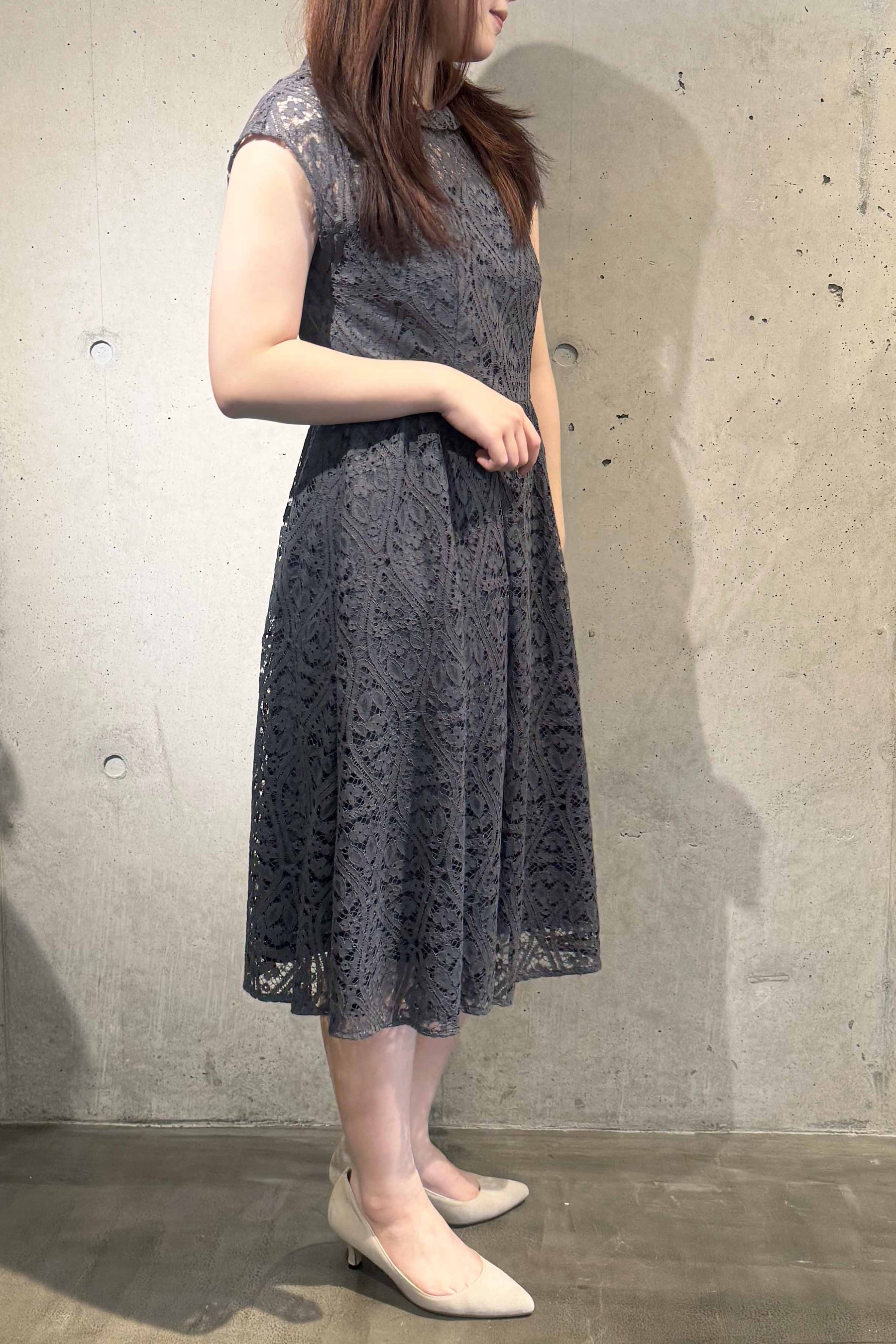 Kaene(カエン) パール付オールレースワンピース 100554 /格安/セール　グレー