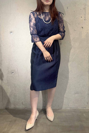Kaene(カエン) レース×ジャガードワンピース 100476 /格安/セール　ネイビー