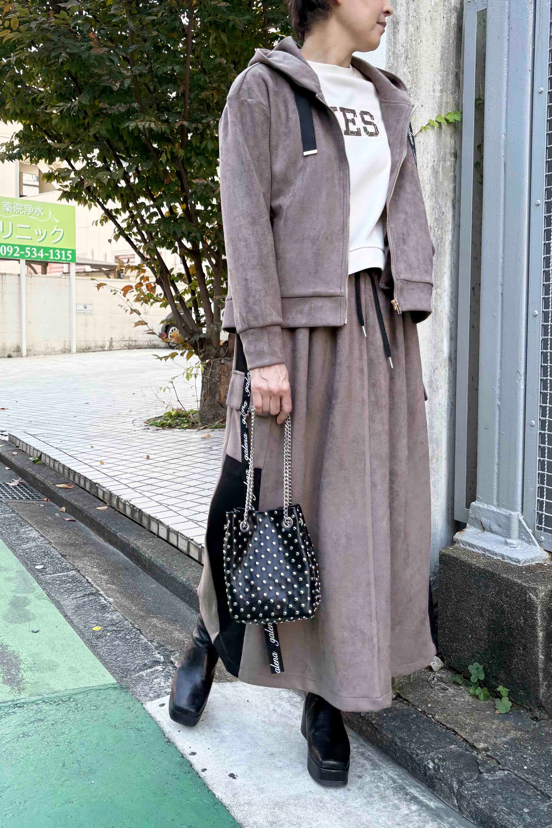 フェイクスエードカーゴスカート