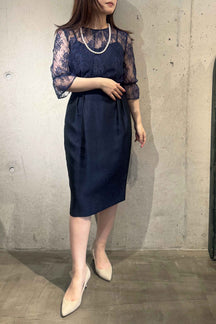 Kaene(カエン) レース×ジャガードワンピース 100476 /格安/セール　ネイビー