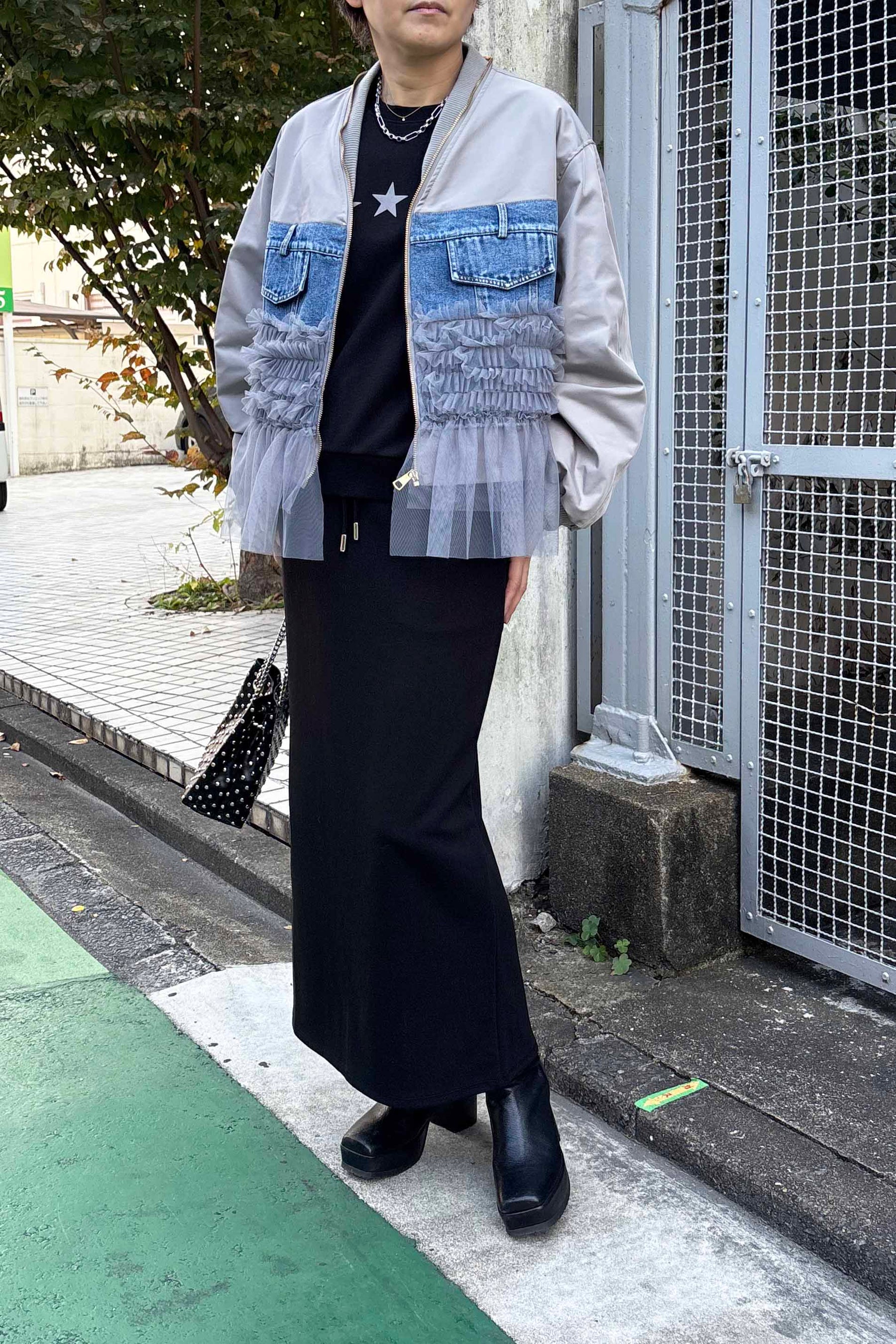 デニムドッキングチュールブルゾン