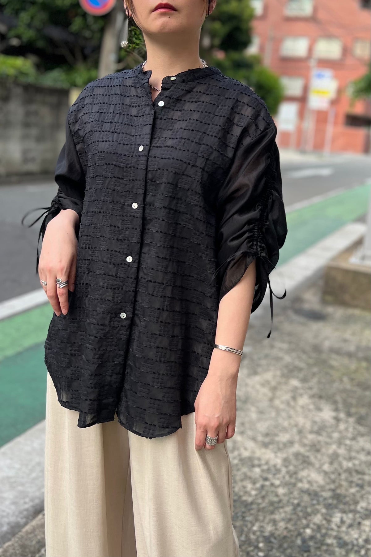 CHIGNON (シニヨン) シアージャガードシャーリングシャツ 1652-191MK ブラック