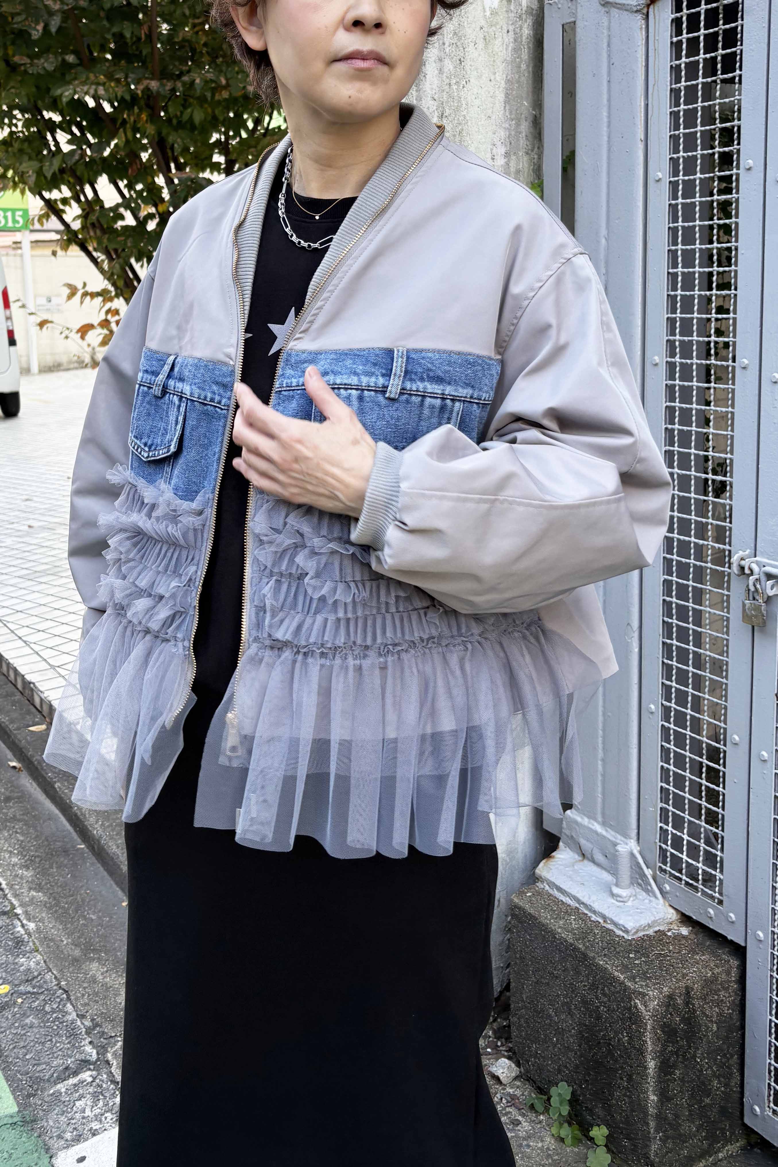 ♥️新品未使用♥️ MICALLEMICALLE デニムドッキングジャケットブルゾン MICALLE MICALLE (ミカーレミカーレ) デニムドッキングチュール