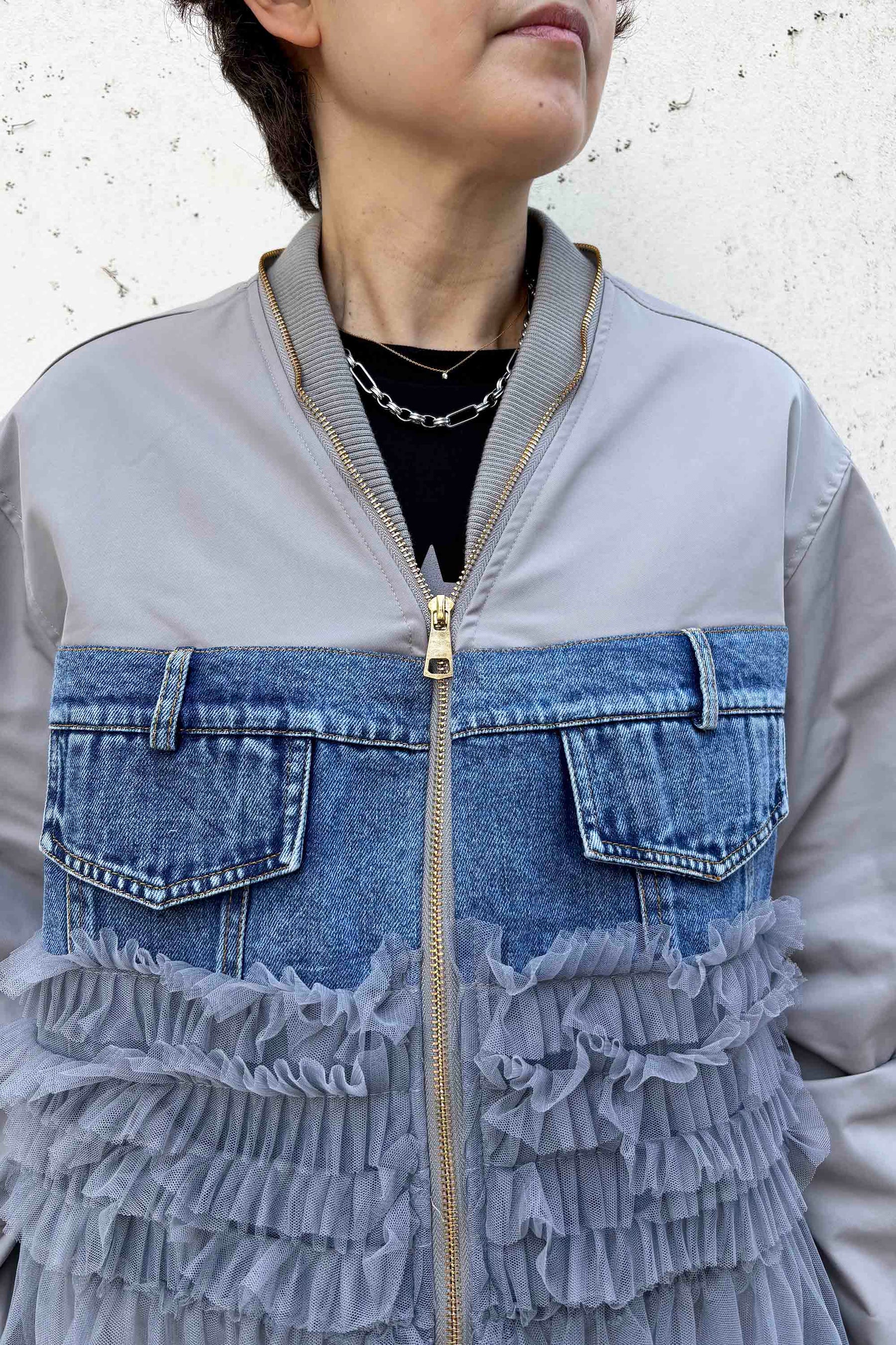 デニムドッキングチュールブルゾン