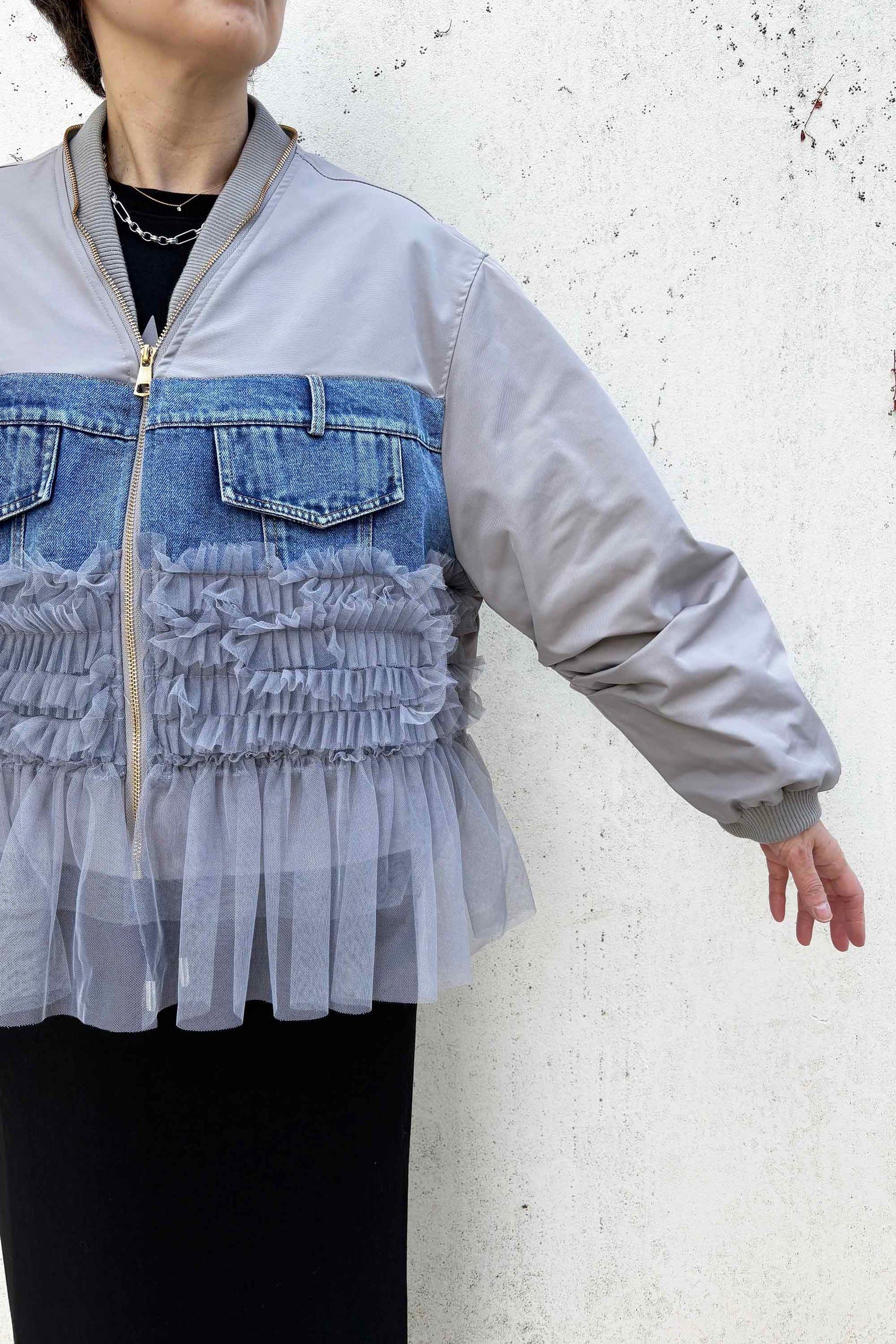 デニムドッキングチュールブルゾン