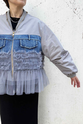 デニムドッキングチュールブルゾン