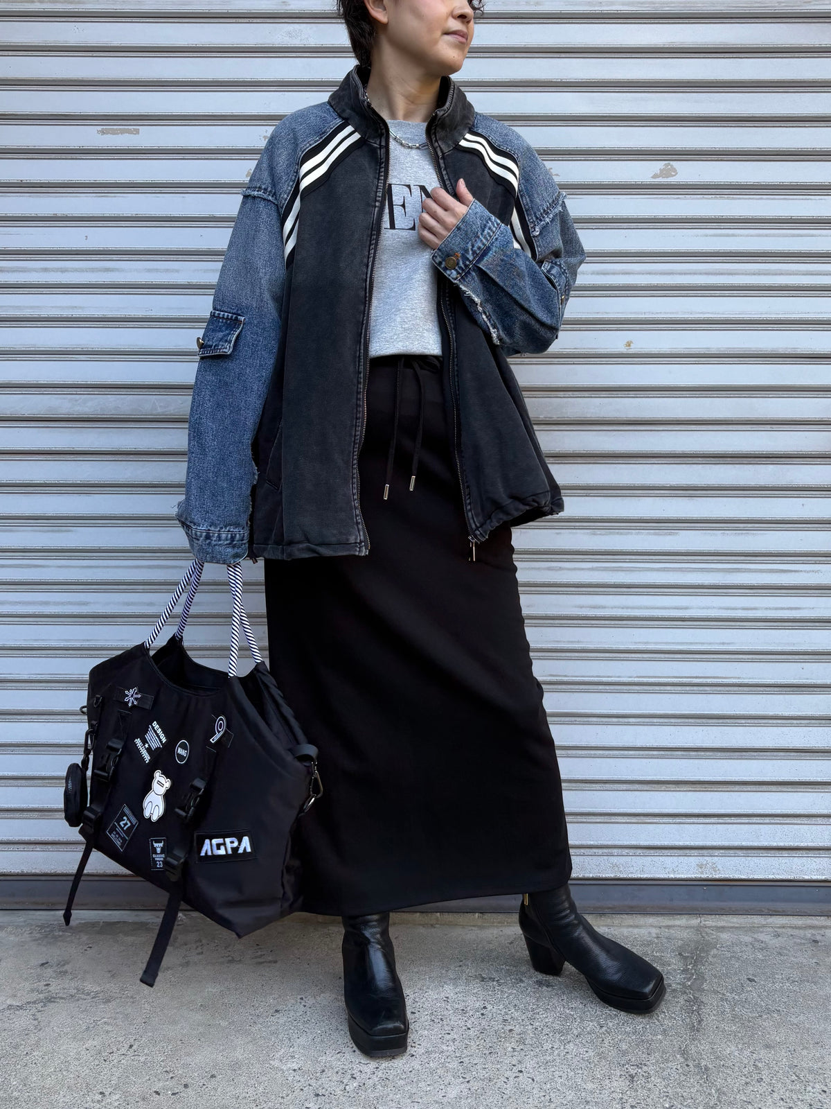 デニムドッキング袖フリンジジャケット