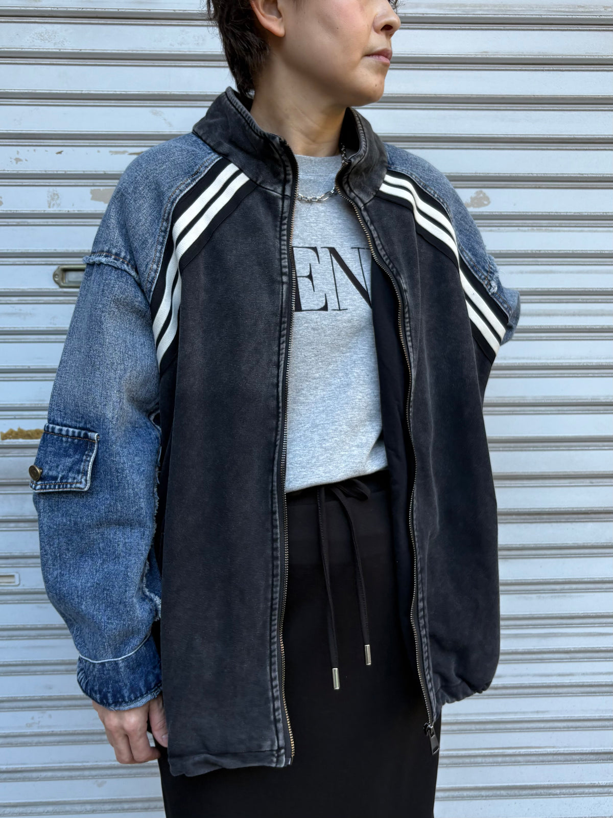 デニムドッキング袖フリンジジャケット