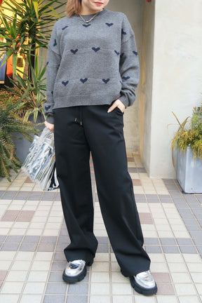 trois (トロア) ハイテンションストレートセミワイドパンツ T246-87020　ブラック