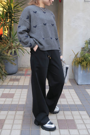 trois (トロア) ハイテンションストレートセミワイドパンツ T246-87020　ブラック