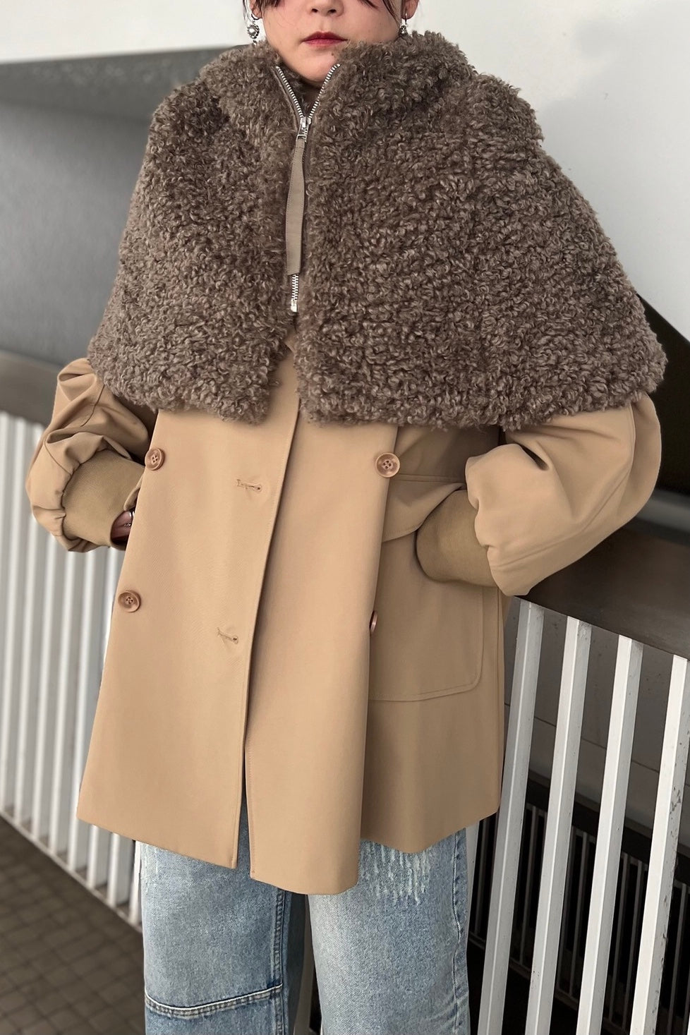 本日までyennカールファーケープCURL FUR CAPE オリーブ