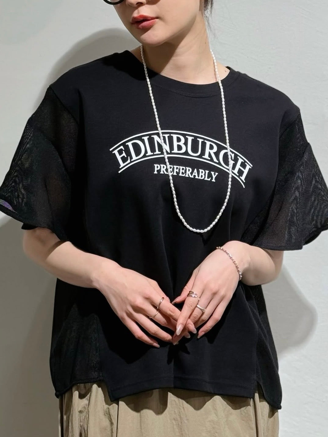 メッシュ切替ロゴTシャツ.