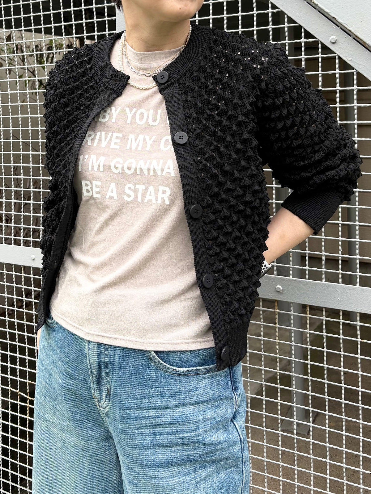 編みニットカーディガン