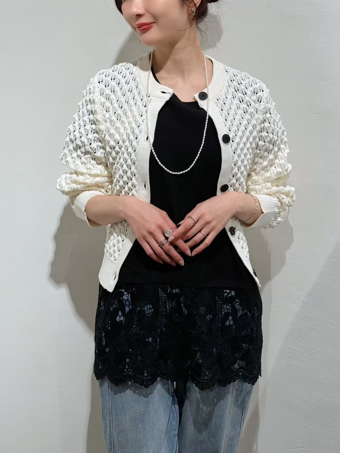 編みニットカーディガン