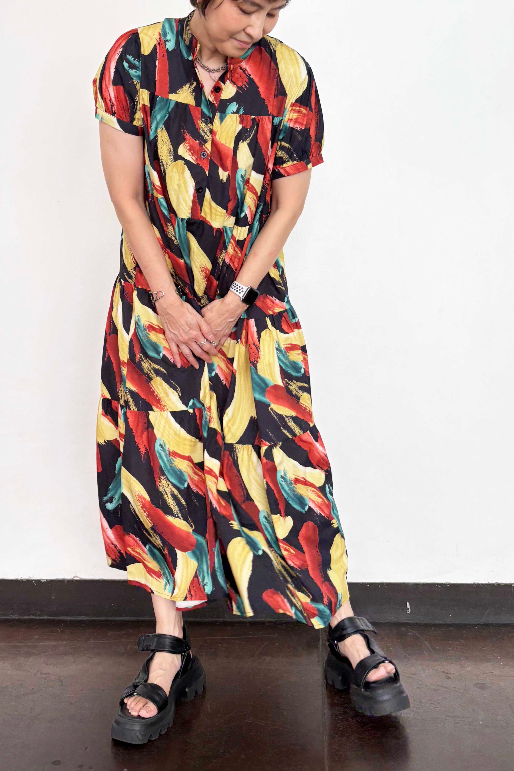 rino　Pauline Bleu 　ティアードワンピース 極美品☆ポリーヌブロー 総柄 ロングティアードワンピース