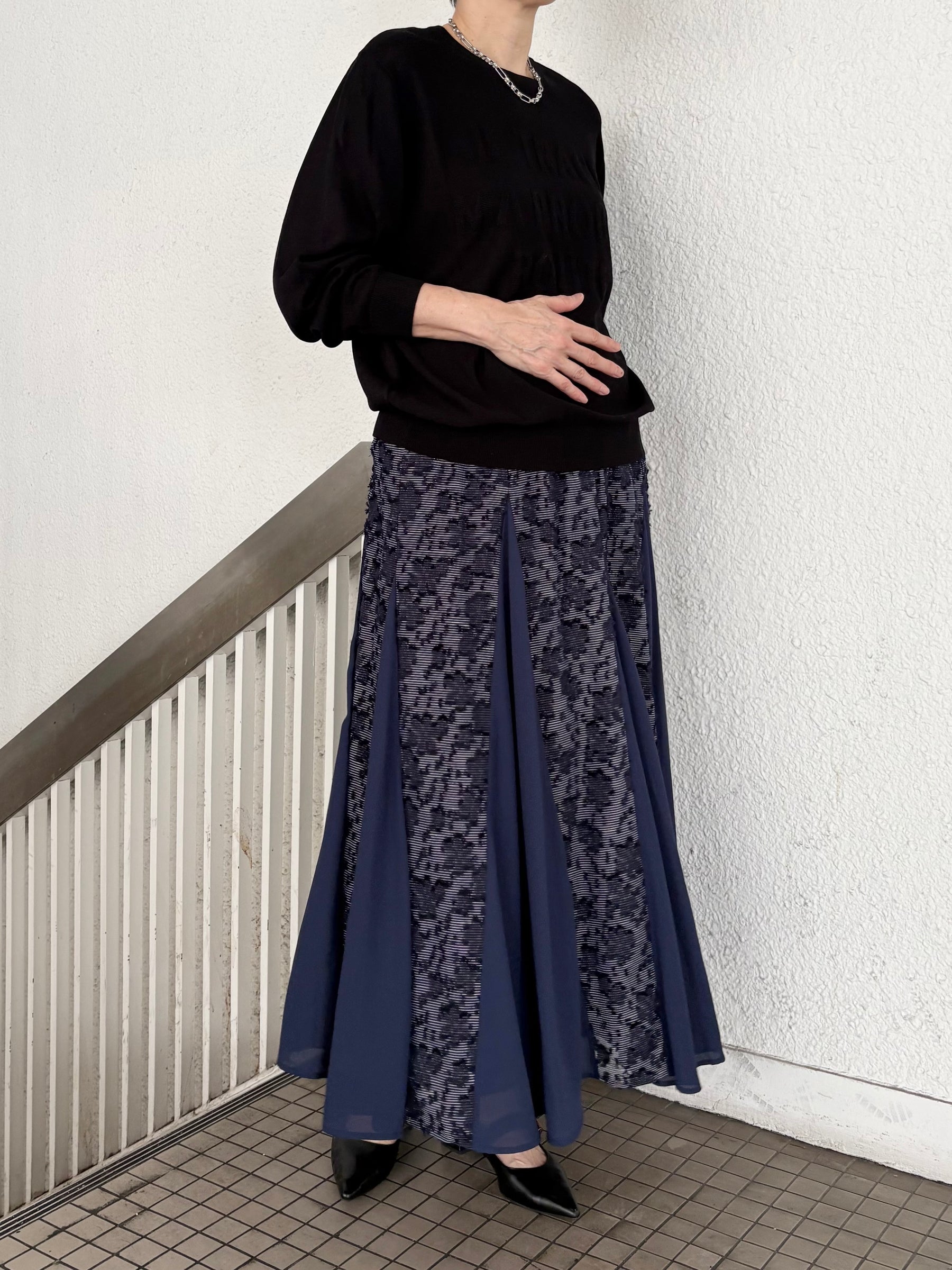 ジャガードレース×シフォン切替スカート
