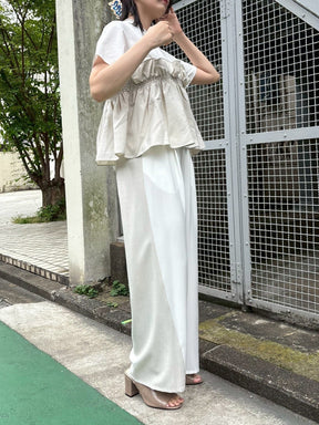麻タッチ前後配色タックカーブパンツ
