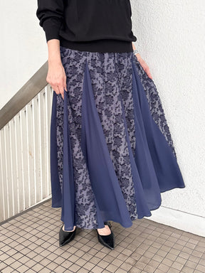 ジャガードレース×シフォン切替スカート