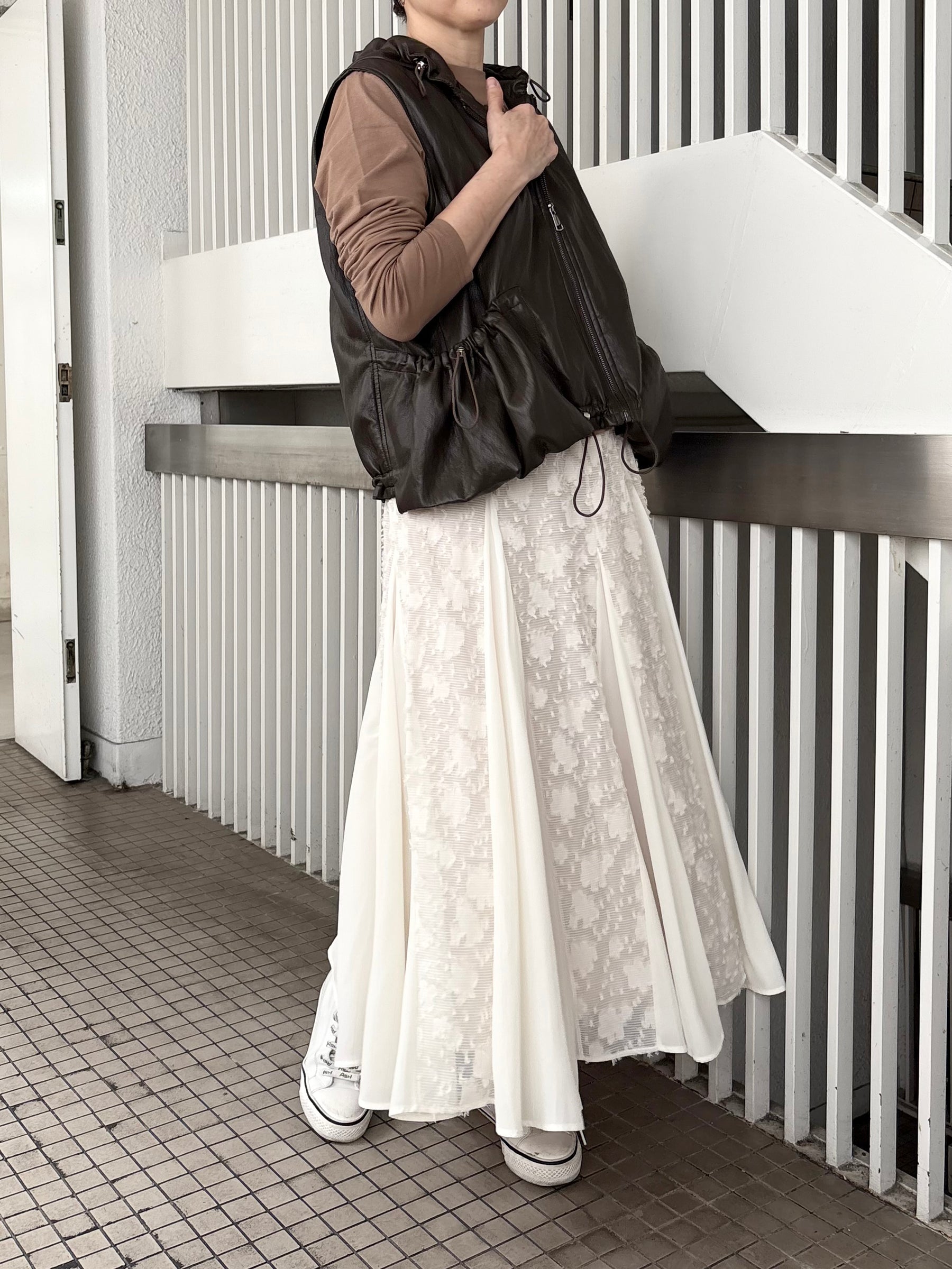 ジャガードレース×シフォン切替スカート