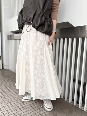 ジャガードレース×シフォン切替スカート