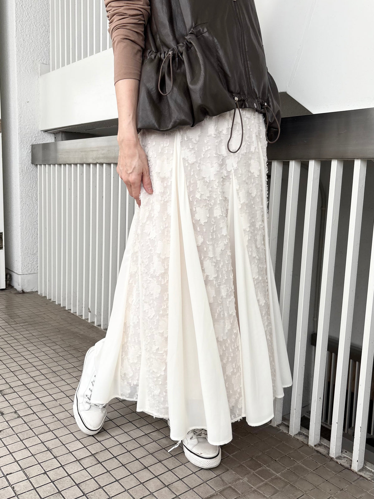 ジャガードレース×シフォン切替スカート