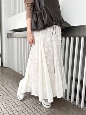 ジャガードレース×シフォン切替スカート