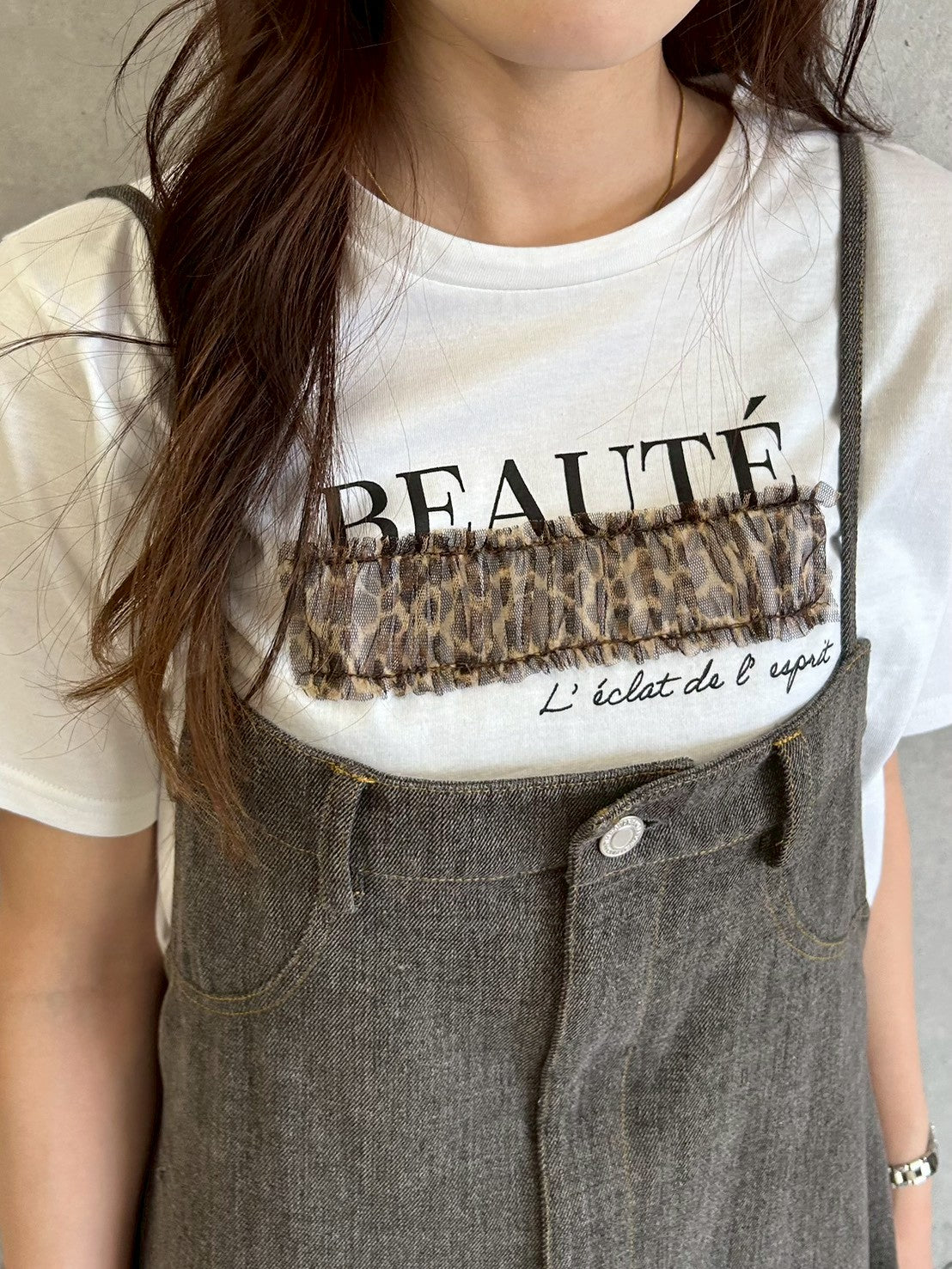 レオパードチュール重ねTシャツ