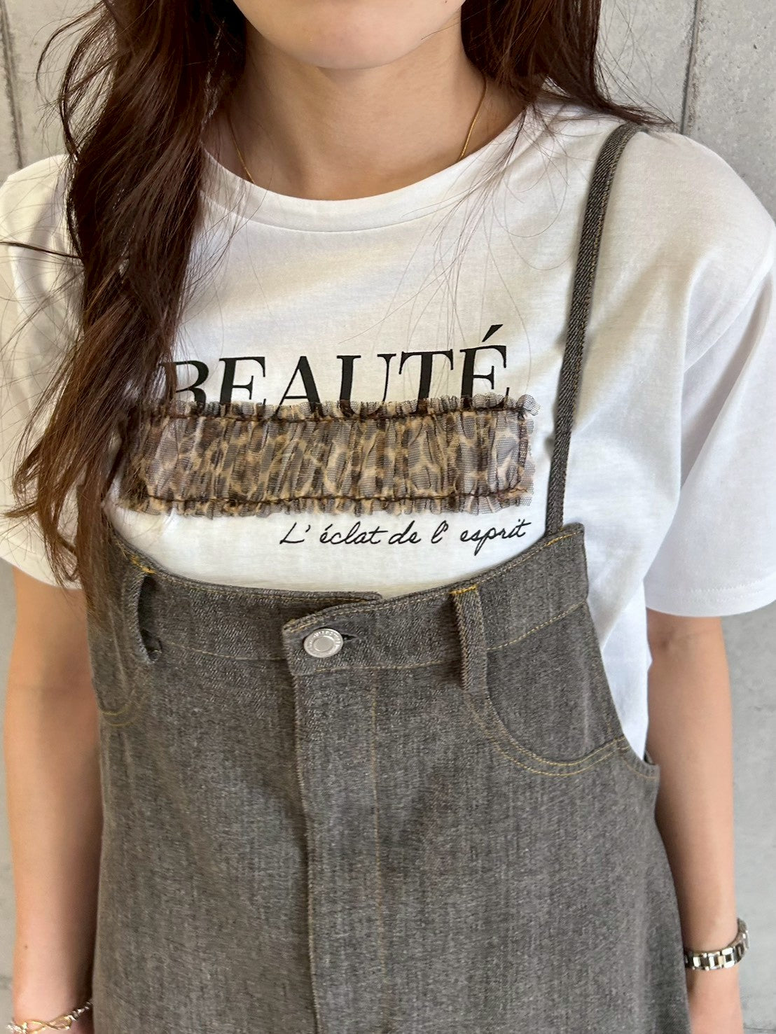 レオパードチュール重ねTシャツ