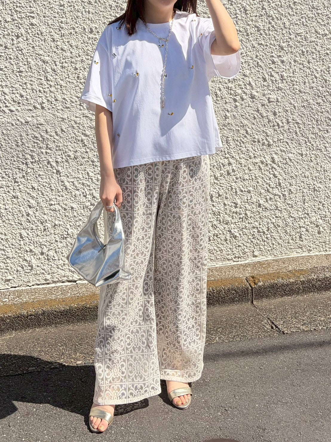 タイルレースワイドパンツ
