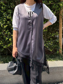 アシンメトリーサテンレースジレ