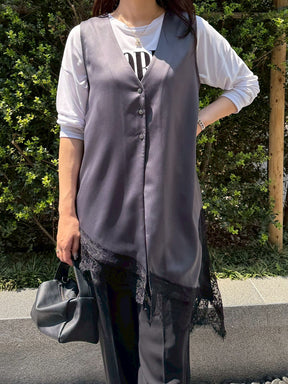 アシンメトリーサテンレースジレ