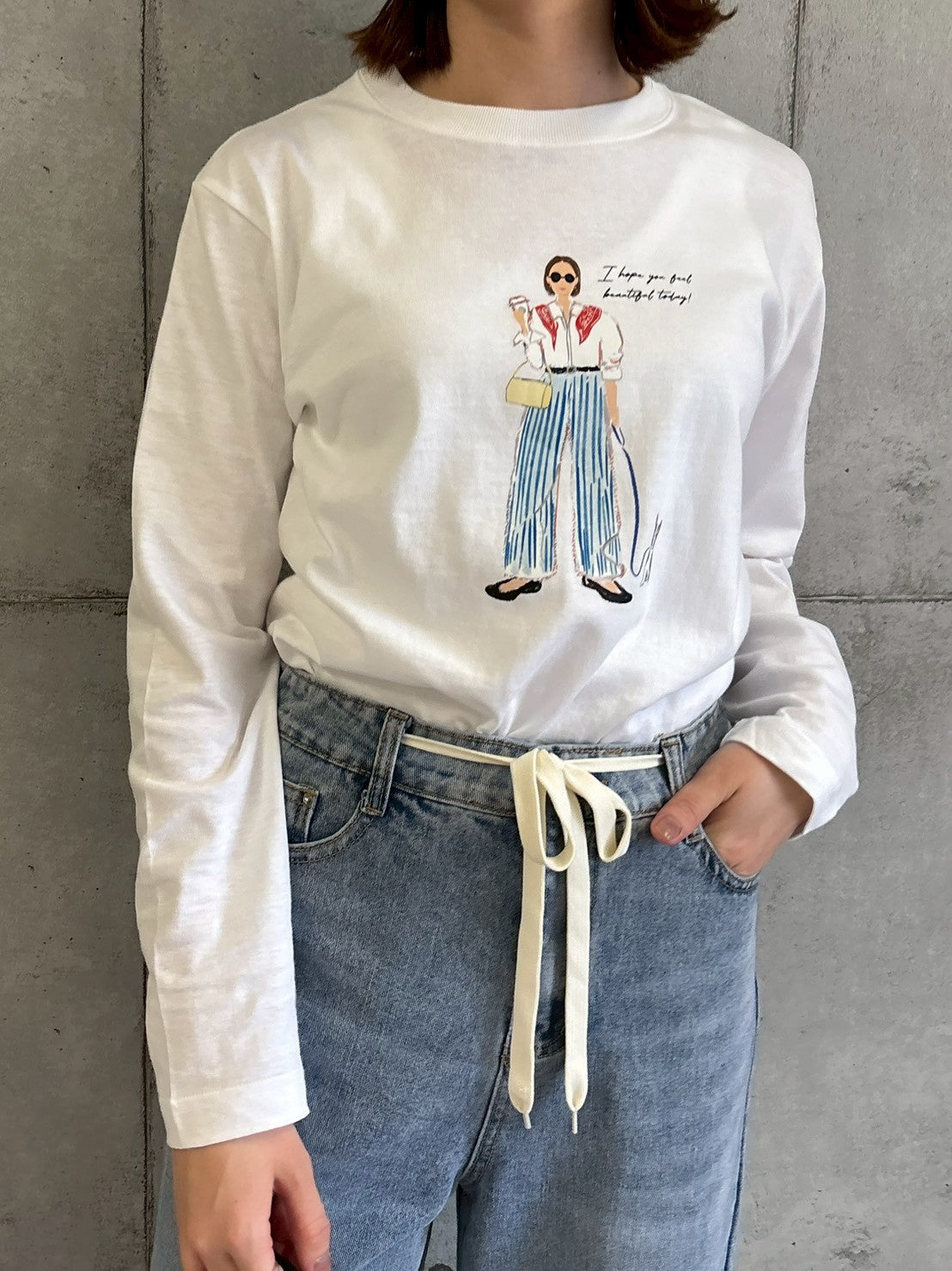 女の子柄プリントロングTシャツ