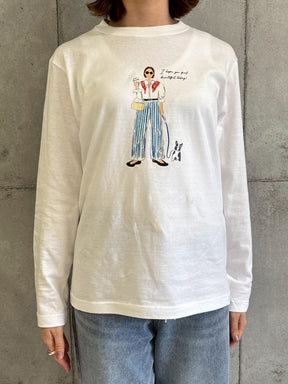 女の子柄プリントロングTシャツ