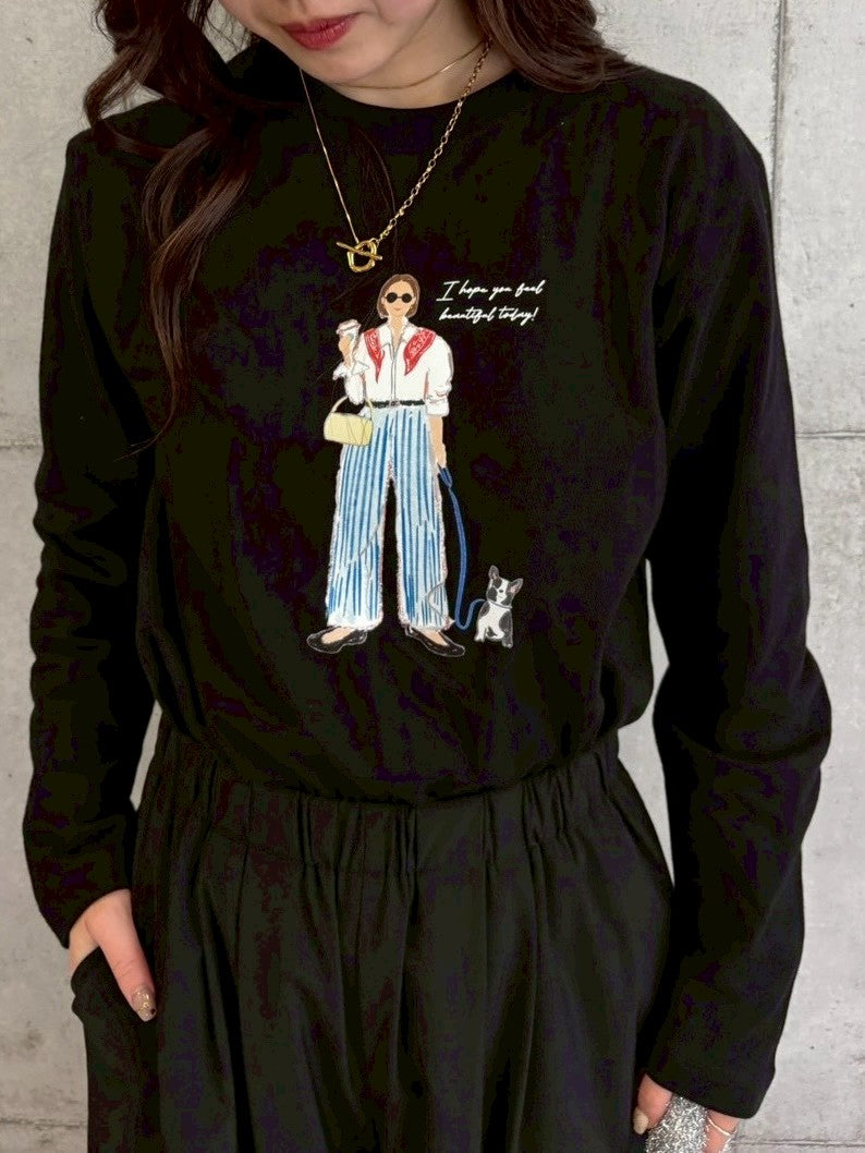 女の子柄プリントロングTシャツ