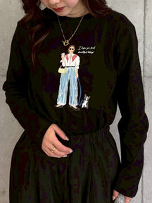 女の子柄プリントロングTシャツ